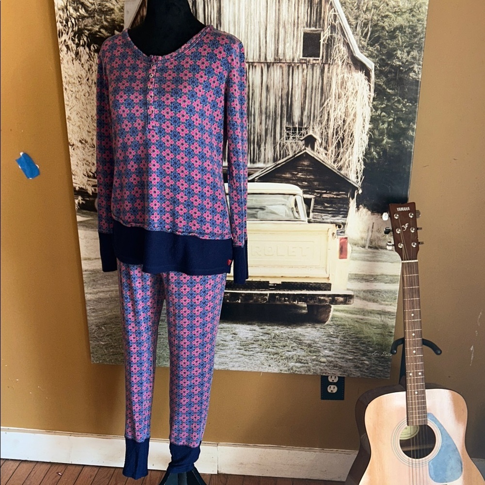 Natori Pink and Blue Floral Long-Sleeve Pajama Set
